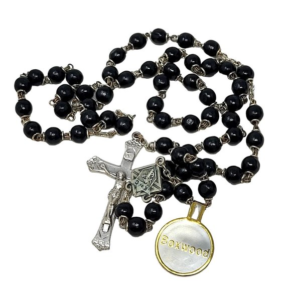 NOS Vintage Rosary Black Beads Malco Boxwood K of C Knights of Columbus 7693 - Picture 13 of 16
